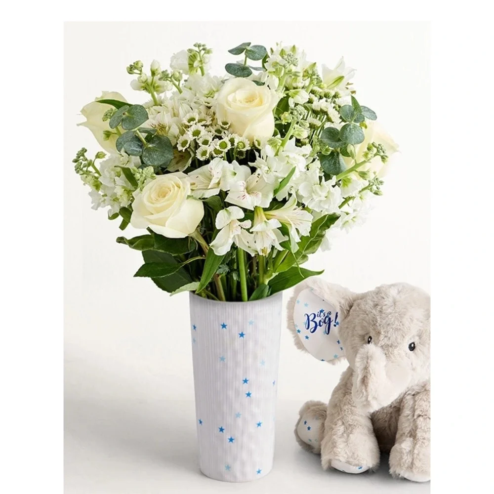 Blue Stars Ceramic Flower Vase Americana‎ Patriotic Decor or New Baby Boy Birth